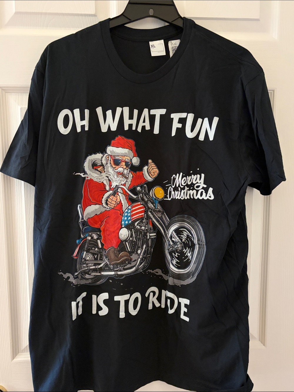Christmas  holiday Santa motorcycle biker tee t shirt American biker bike rally